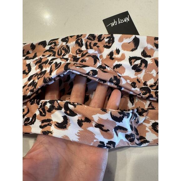 Nasty Gal US4 Animal Print Bikini Top High Cut Bottom Bandeau Leopard Swim - Picture 7 of 10